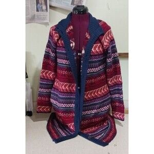 St. John’s Bay Women’s Cardigan Coat Rumba Combo Red Blue Size S